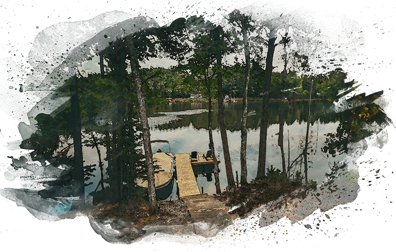 Photo of boat dock with a watercolor texture