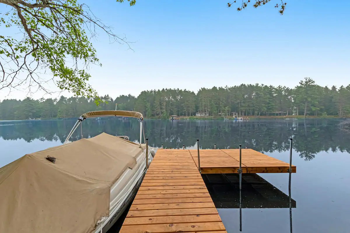 Another view of the boat dock at Roger's Retreat in the Eagle River Chain of Lakes